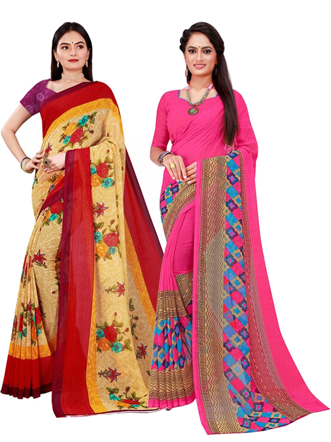 

Florence Beige & Pink Pack Of 2 Printed Pure Georgette Sarees
