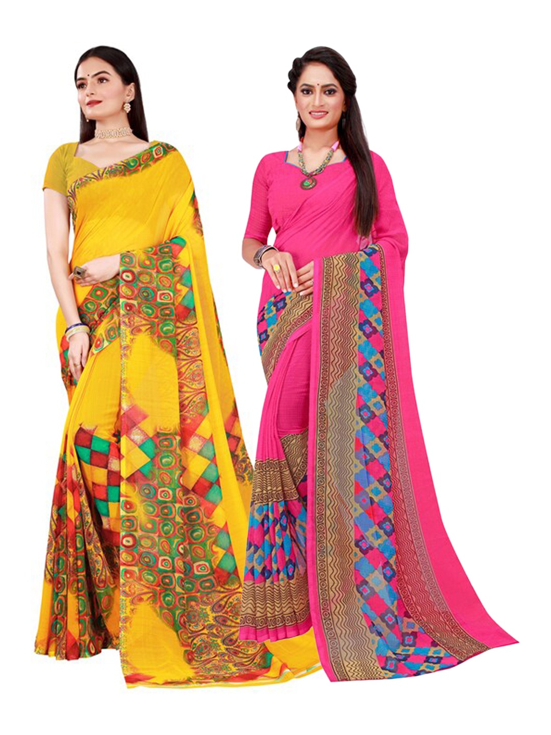 

Florence Magenta & Yellow Set Of 2 Pure Georgette Saree
