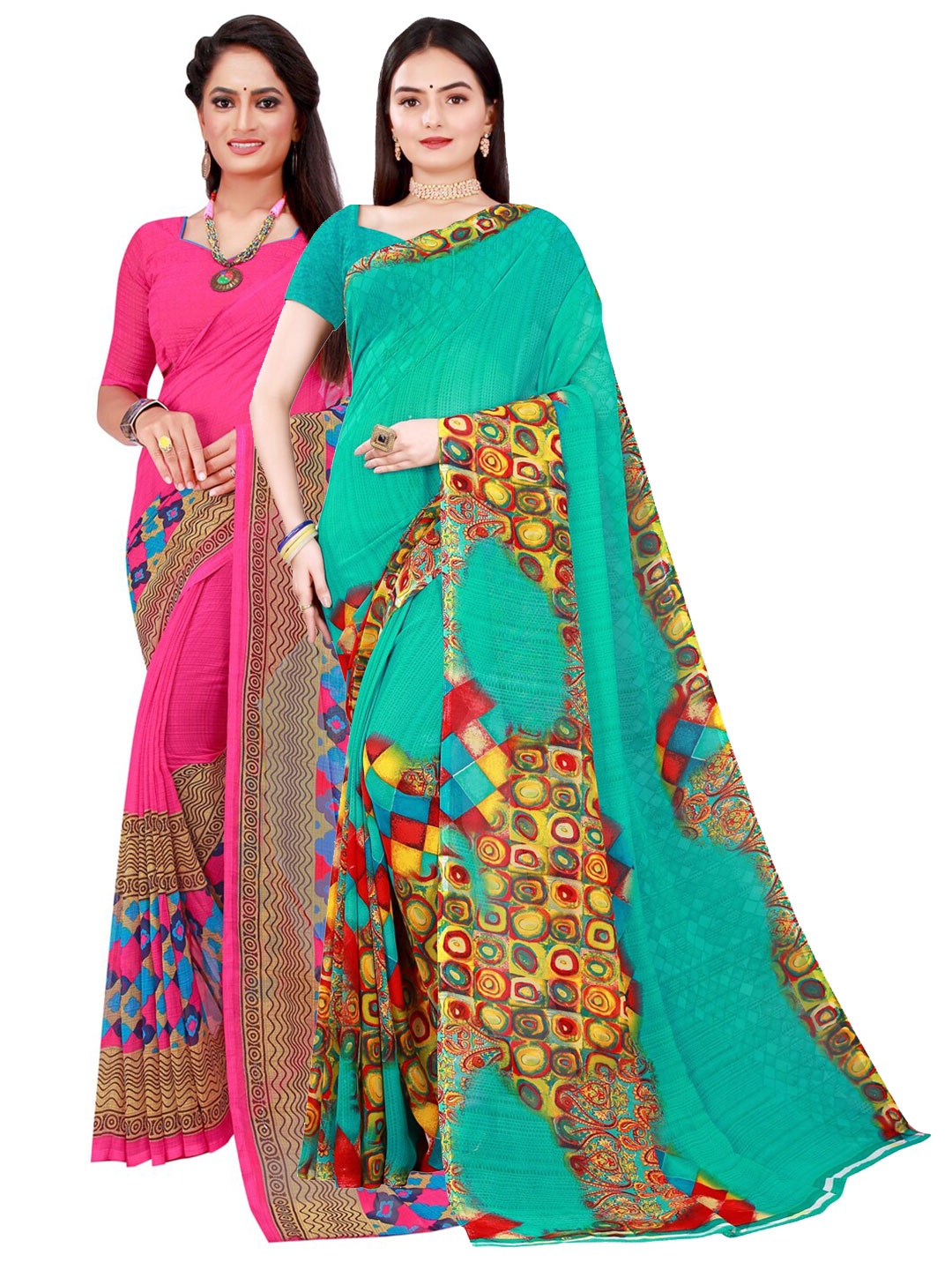 

Florence Magenta & Green Pack Of 2 Printed Pure Georgette Sarees