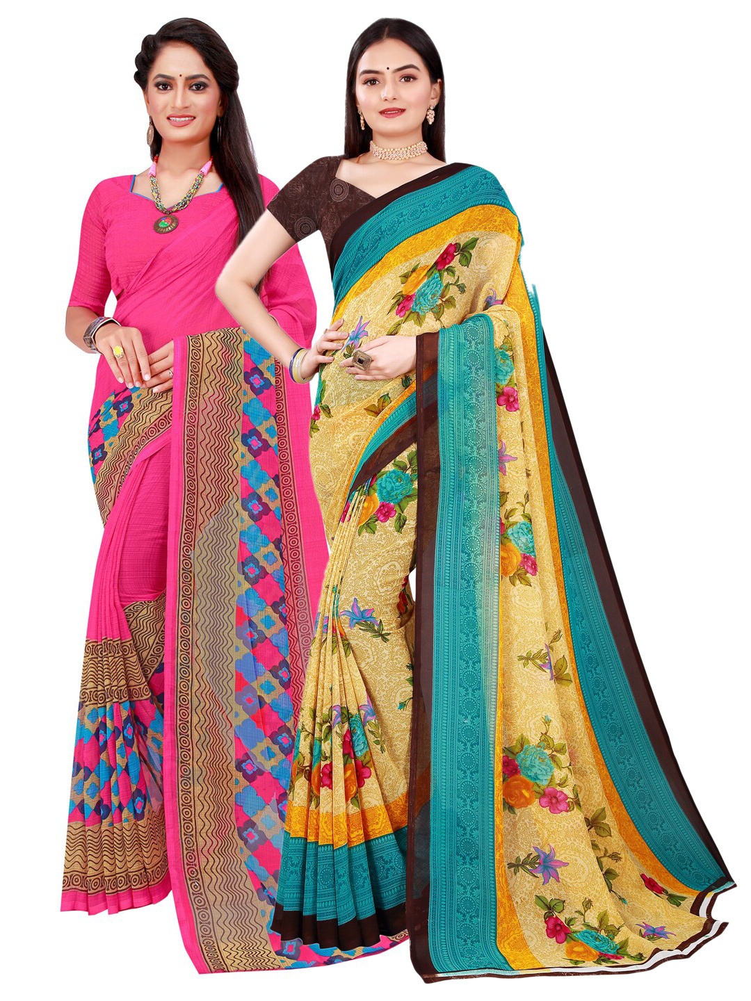 

Florence Magenta & Beige Floral Pure Georgette Saree