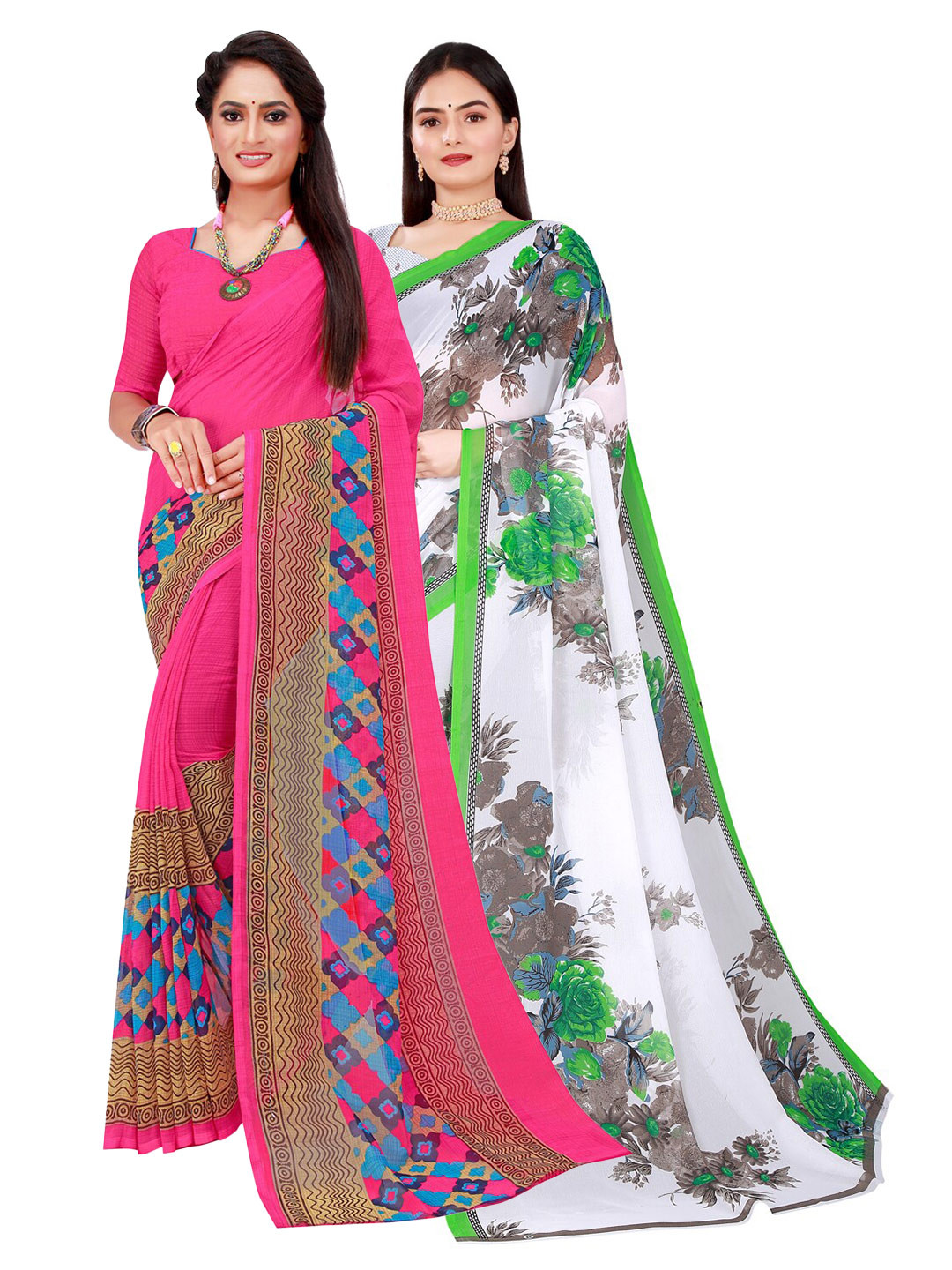 

Florence Pack of 2 Magenta & White Floral Pure Georgette Saree