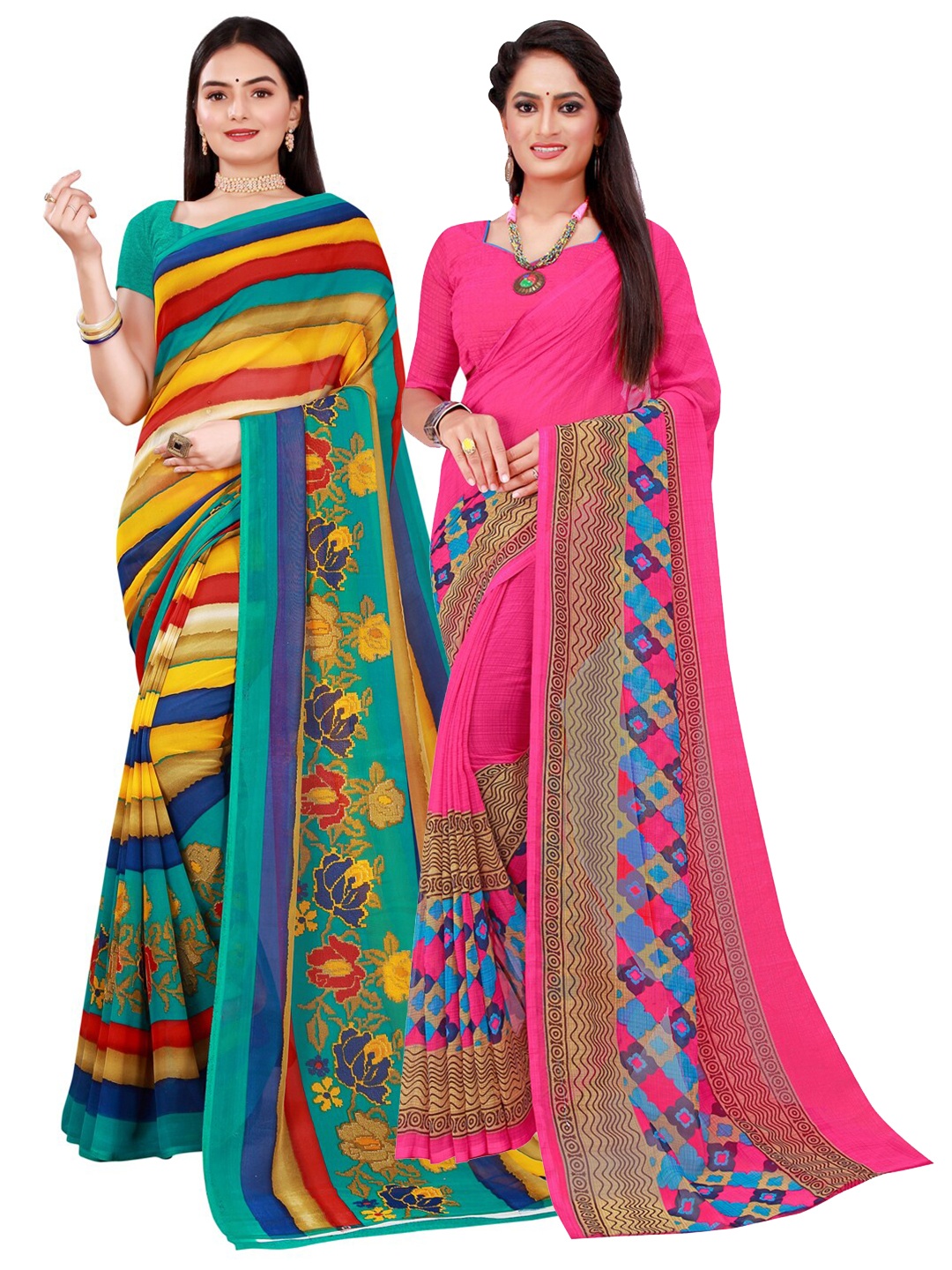 

Florence Pink & Blue Set Of 2 Pure Georgette Saree