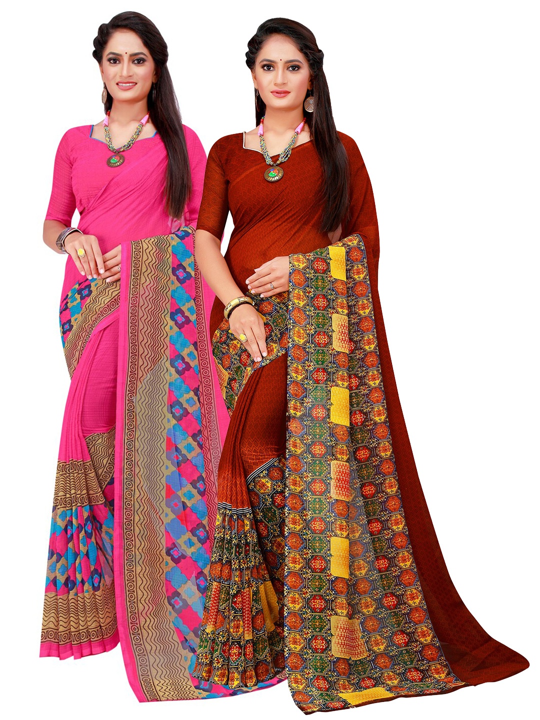 

Florence Set Of 2 Magenta & Maroon Floral Pure Georgette Saree