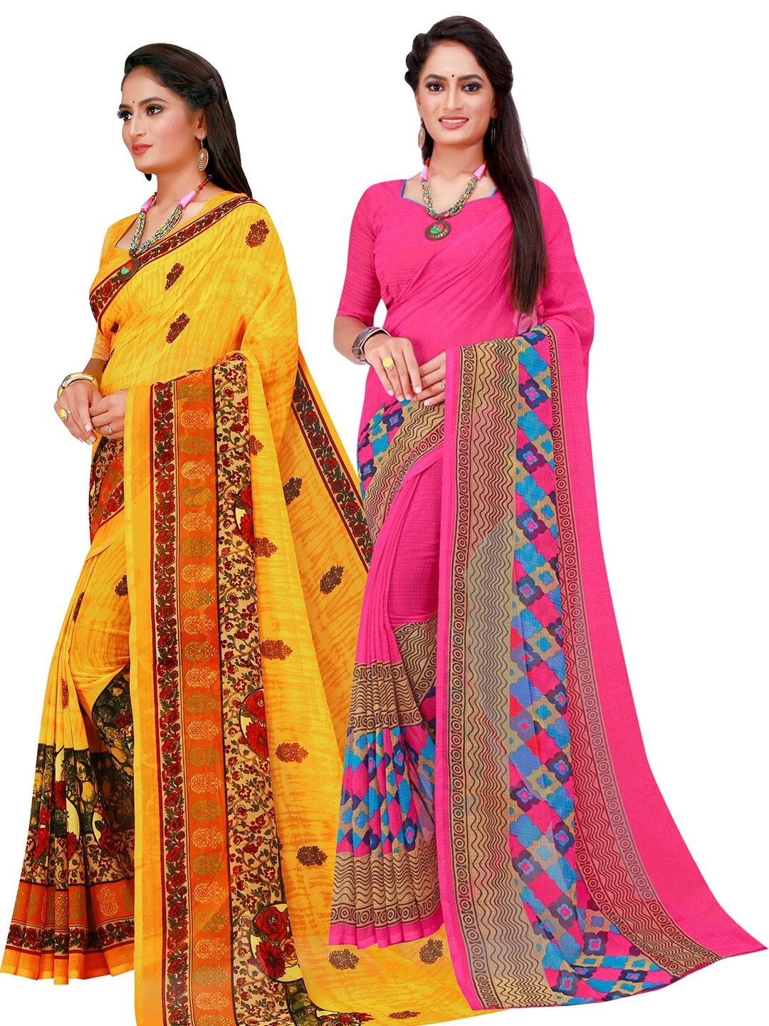 

Florence Magenta & Yellow Set of 2 Printed Pure Georgette Saree