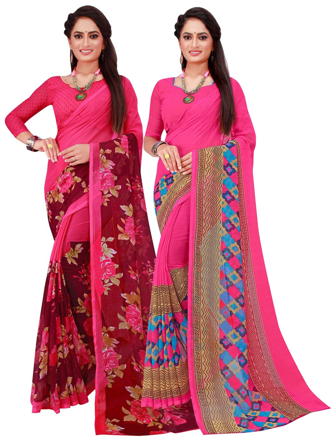 

Florence Magenta & Brown Pure Georgette Saree
