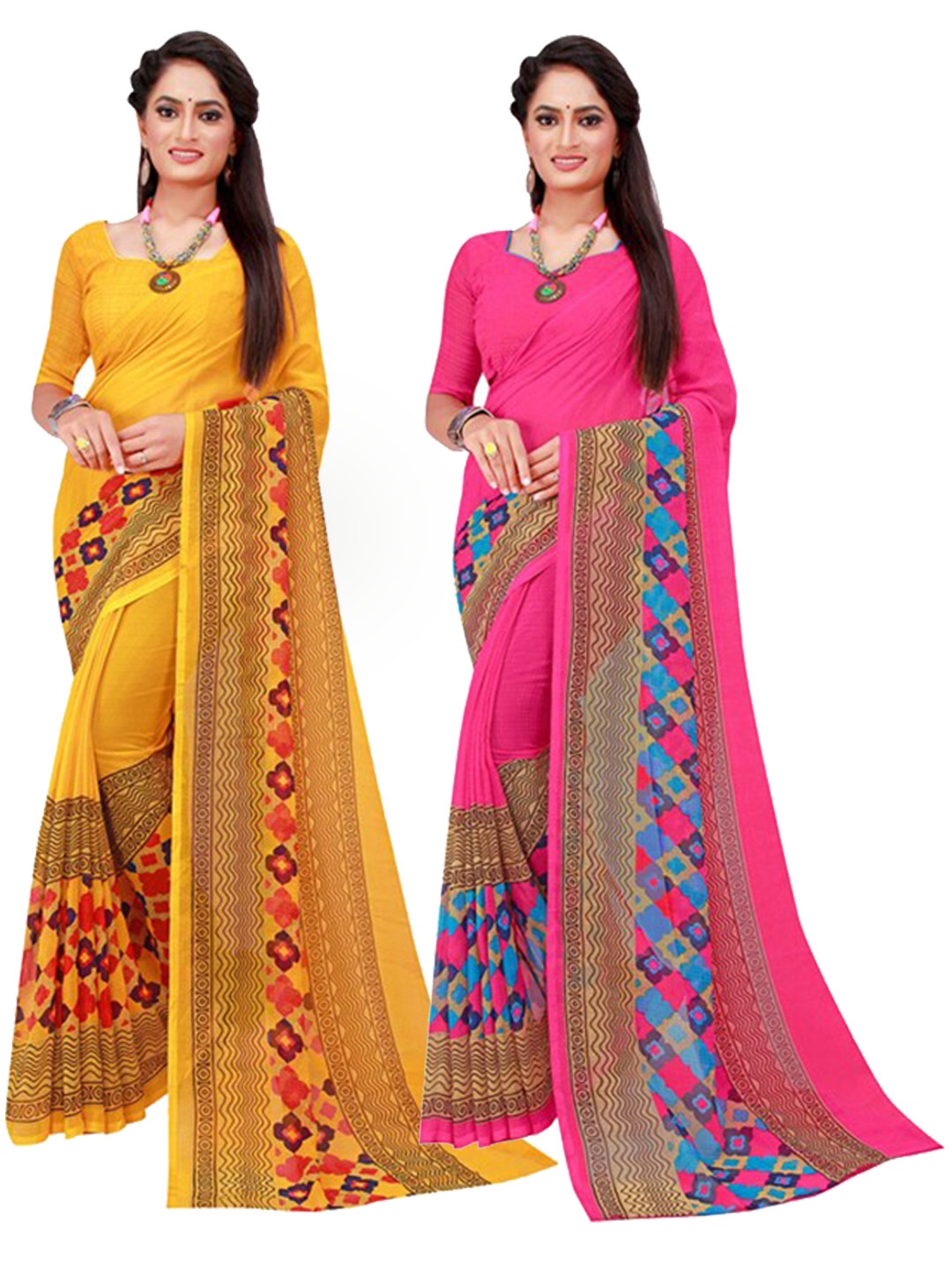 

Florence Pack of 2 Printed Pure Georgette Sarees, Yellow