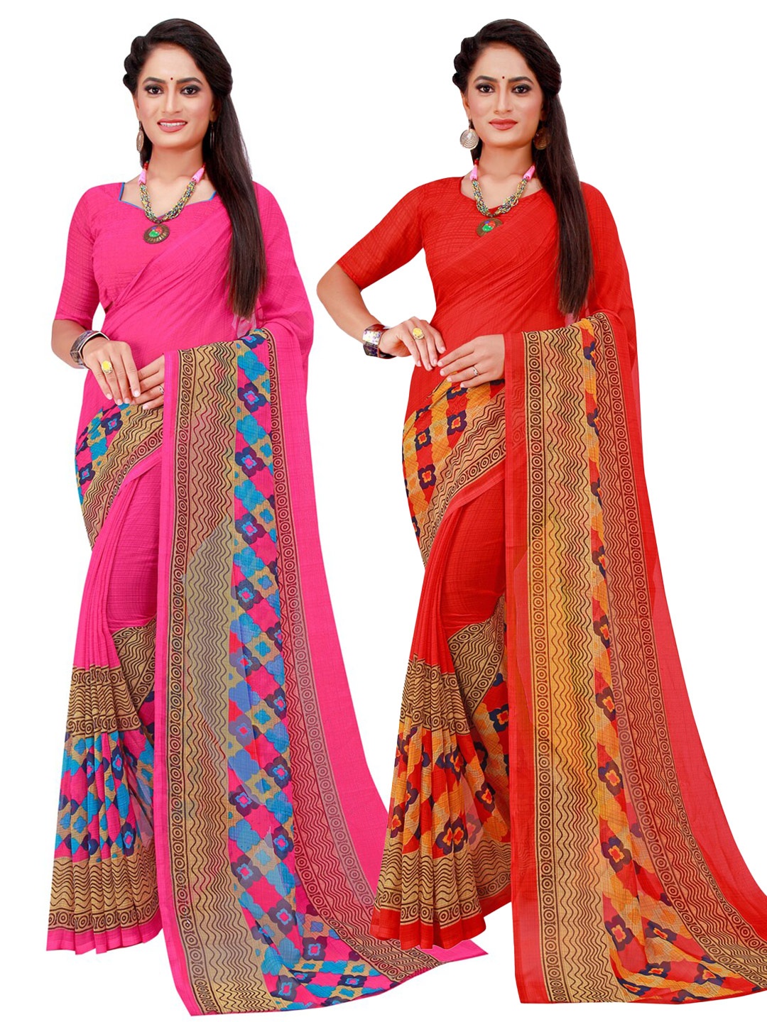 Florence Orange & Pink Printed Pure Georgette Saree