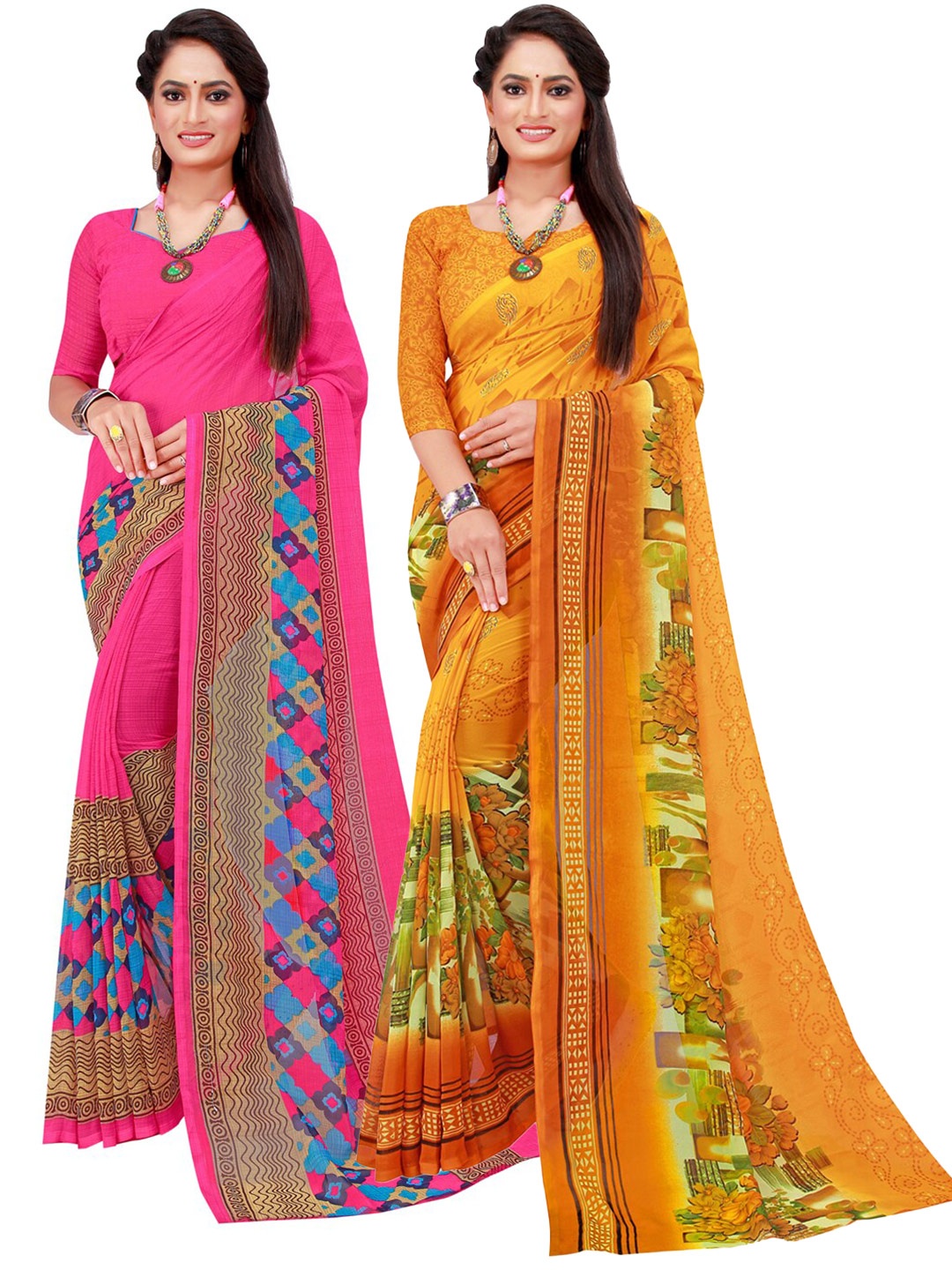 

Florence Magenta & Yellow Set Of 2 Pure Georgette Saree