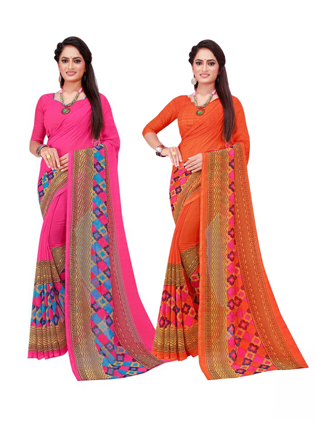 Florence Red & Pink Pure Georgette Saree