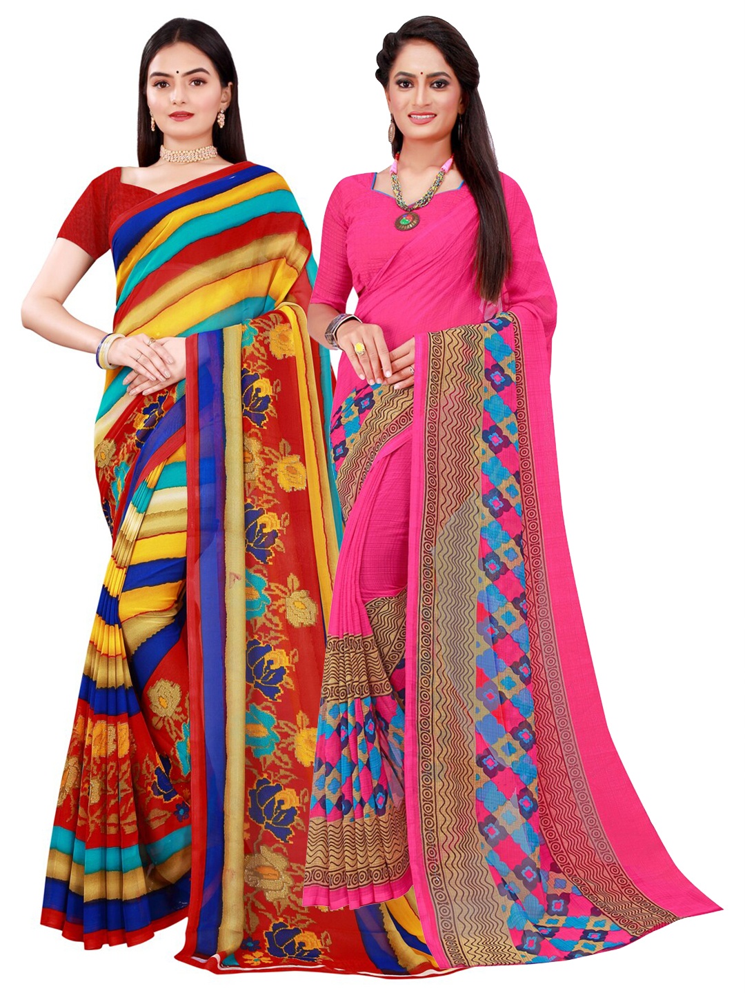 

Florence Magenta & Blue Pack of 2 Printed Pure Georgette Saree