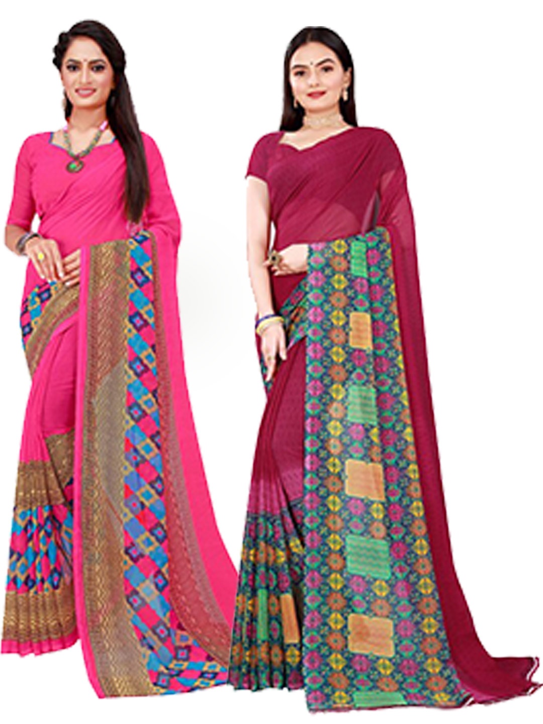 Florence Magenta & Blue Set Of 2 Pure Georgette Saree