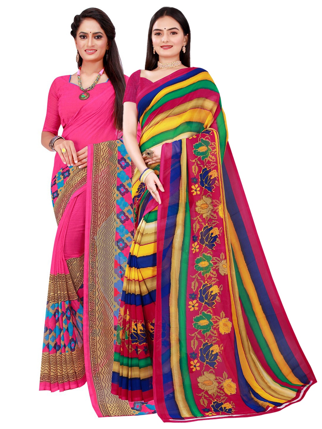 

Florence Pack of 2 Floral Pure Georgette Saree, Magenta