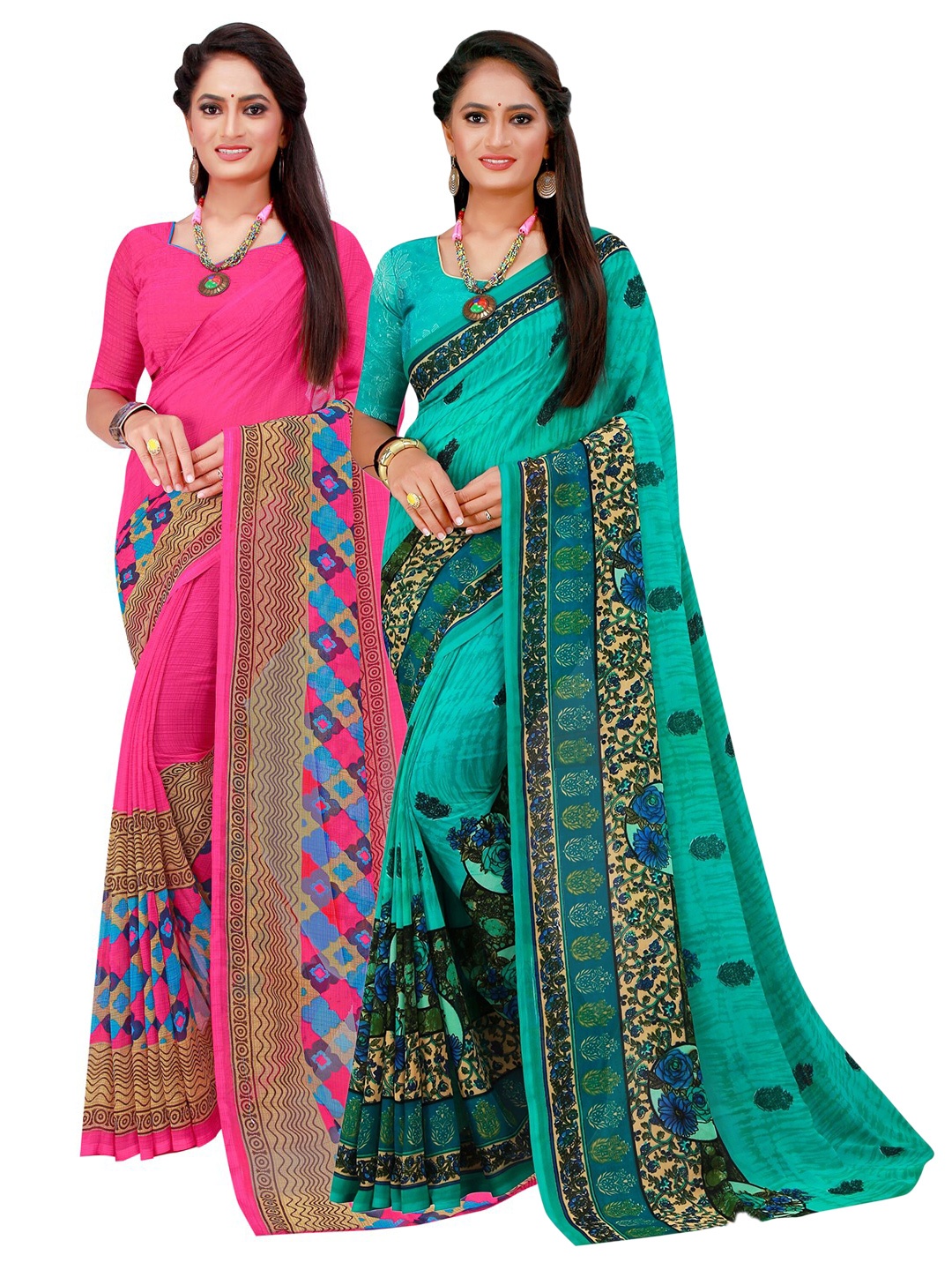 

Florence Magenta & Blue Pack of 2 Printed Pure Georgette Saree