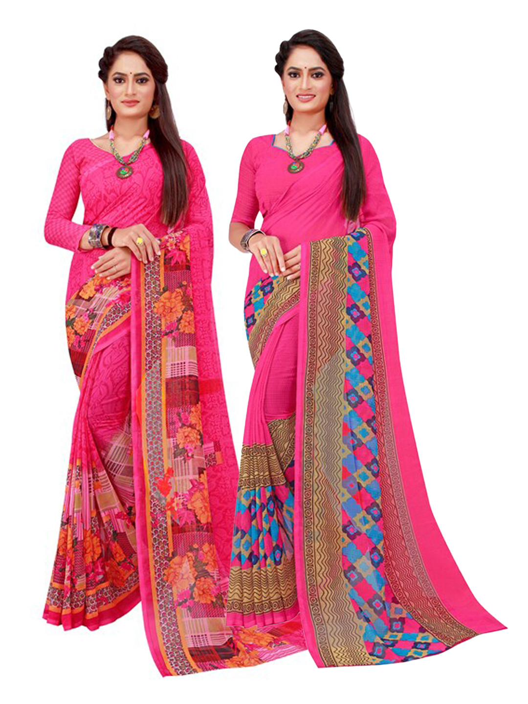 

Florence Pink Printed Pure Georgette Saree Pack Of 2
