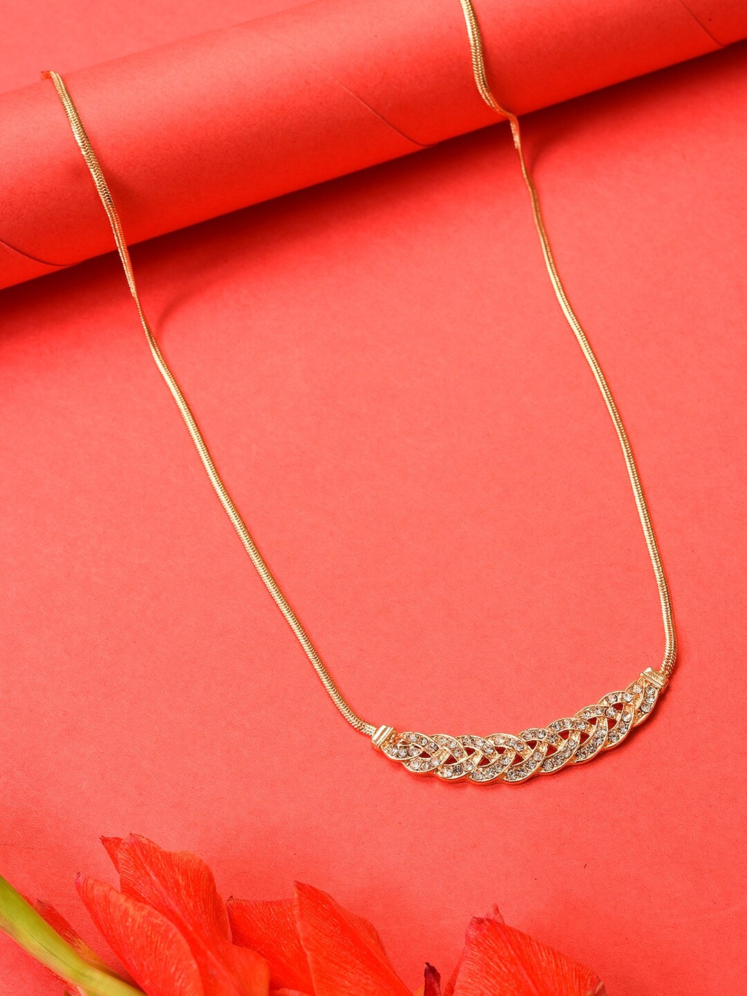 

SOHI Gold-Plated White Stone Studded Necklace
