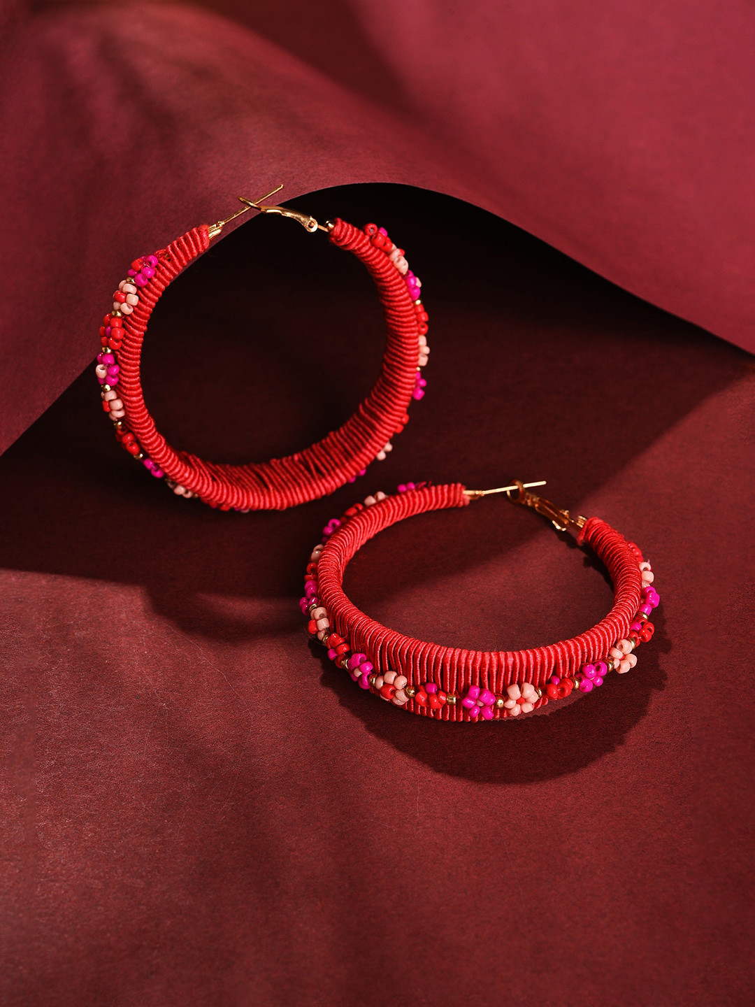 

SOHI Red Contemporary Hoop Earrings