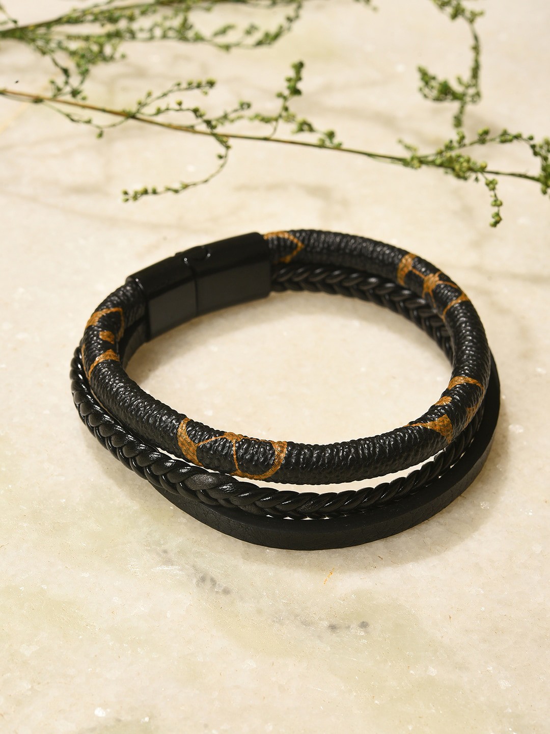 

SOHI Women Black Leather Bangle-Style Bracelet