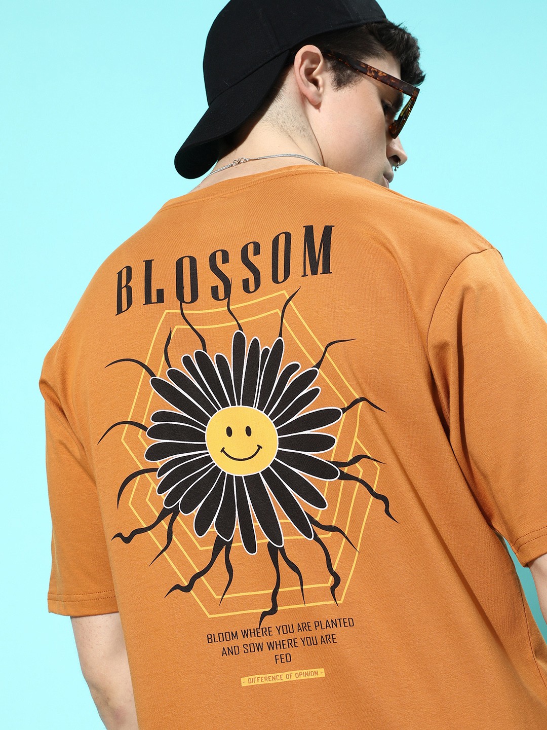 

Difference of Opinion Men Camel Brown Printed Oversized T-shirt