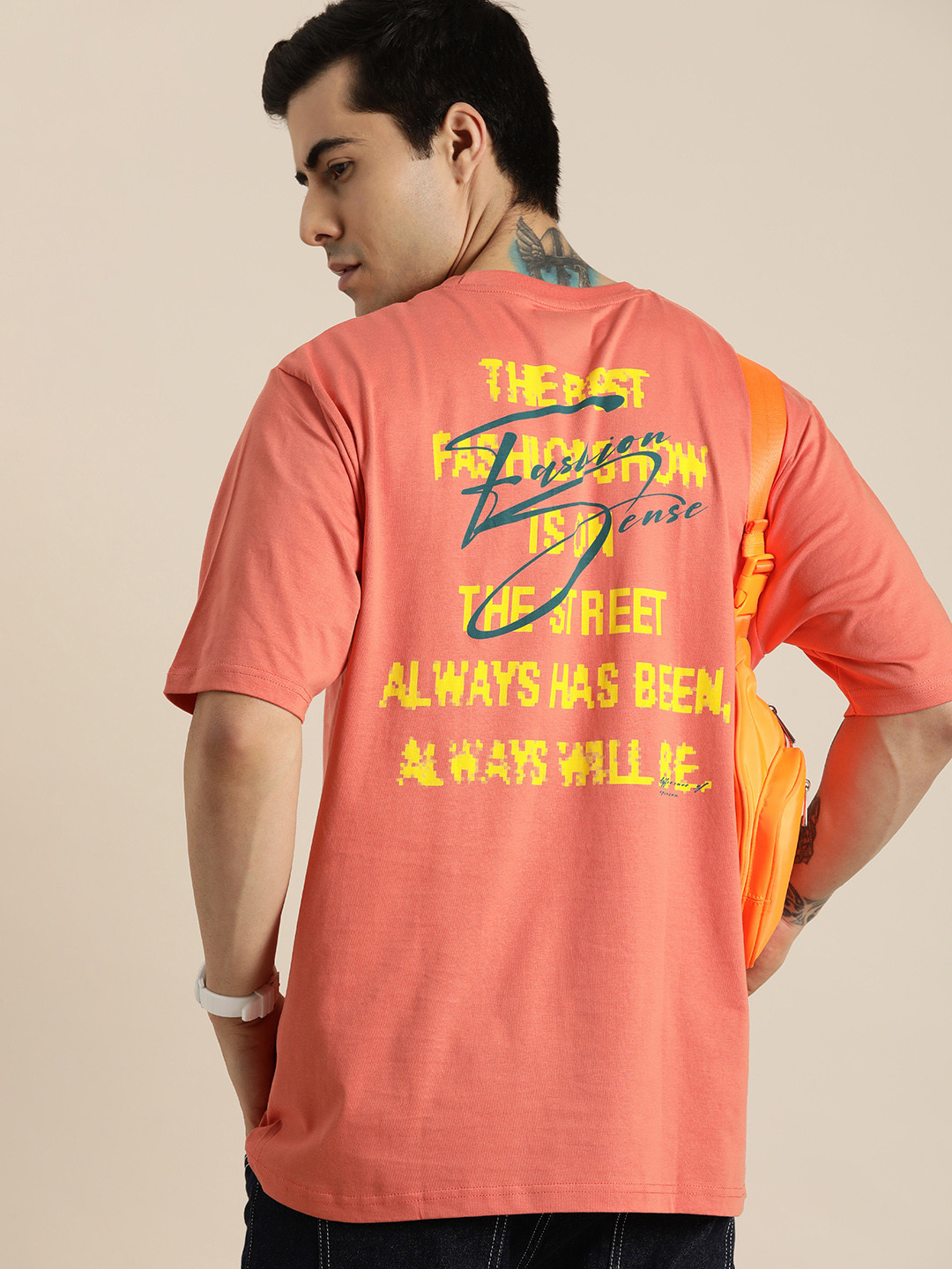 

Difference of Opinion Men Coral Typography Printed Pure Cotton Oversized T-shirt