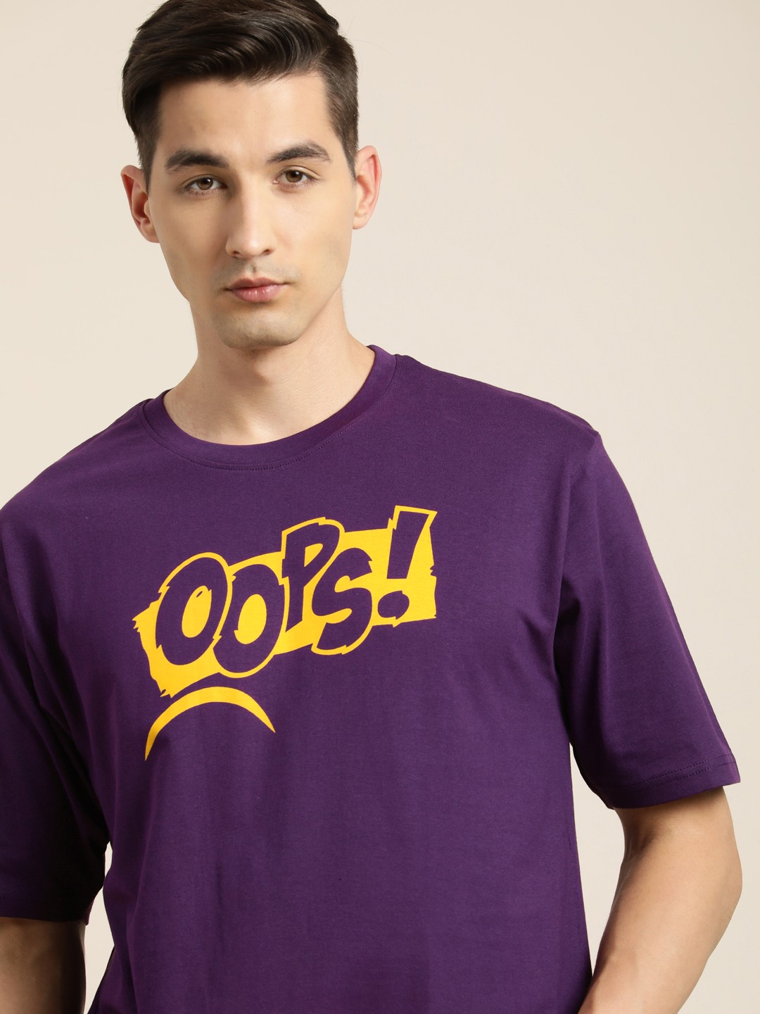 

Difference of Opinion Purple & Yellow Typography Printed Oversized Cotton T-shirt