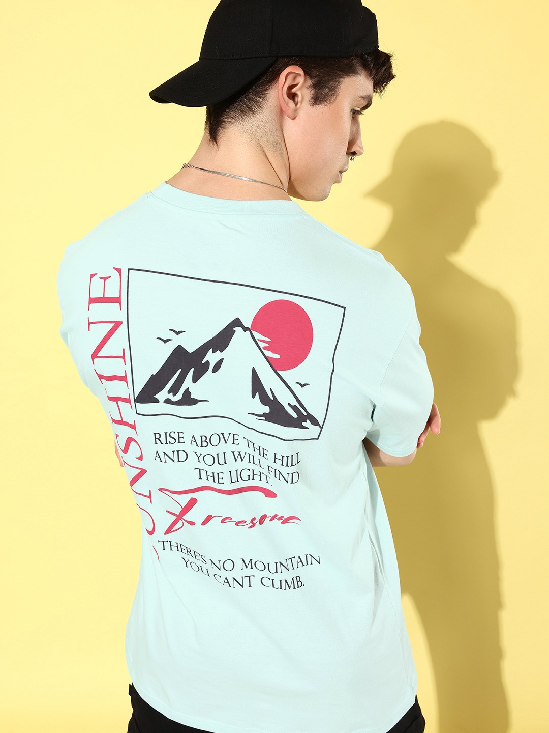 

Difference of Opinion Blue & Black Printed Drop-Shoulder Sleeves Oversized T-shirt