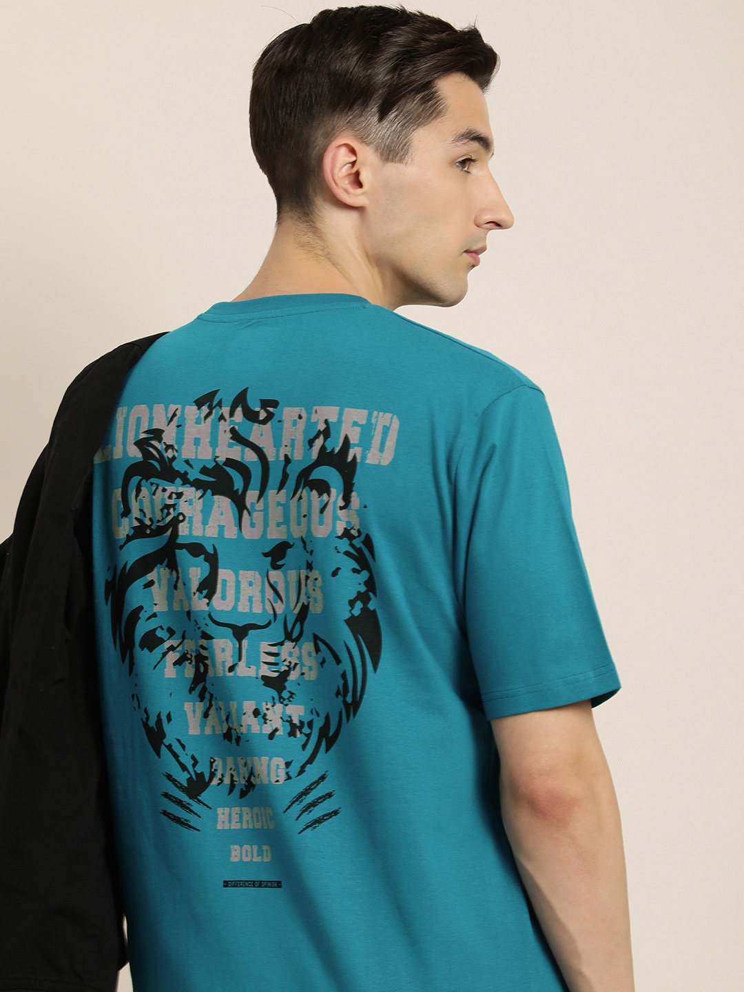 

Difference of Opinion Men Teal & Grey Printed Drop-Shoulder Sleeves Loose T-shirt