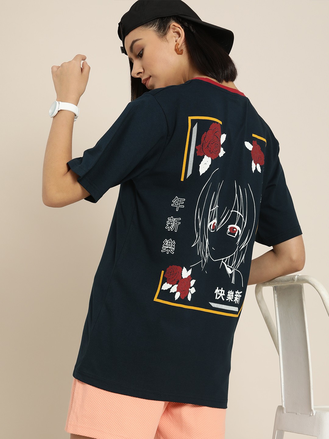 

Difference of Opinion Navy Blue Back Graphic Print Oversized Cotton Longline Tshirt