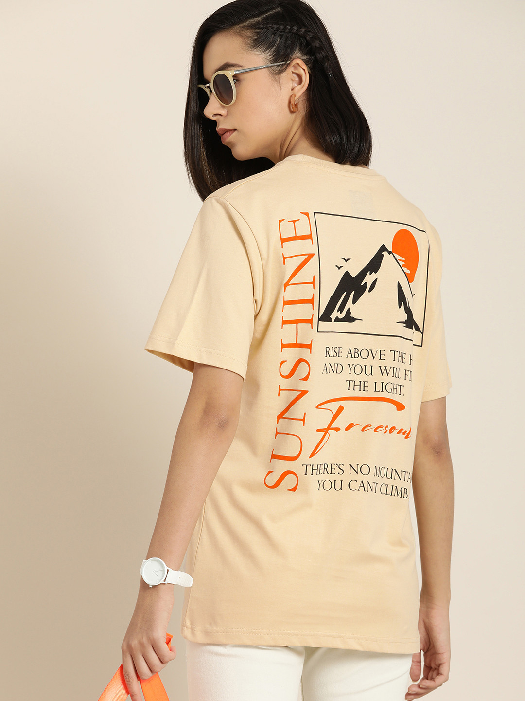 

Difference of Opinion Beige & Black Back Graphic Print Oversized Cotton Longline Tshirt