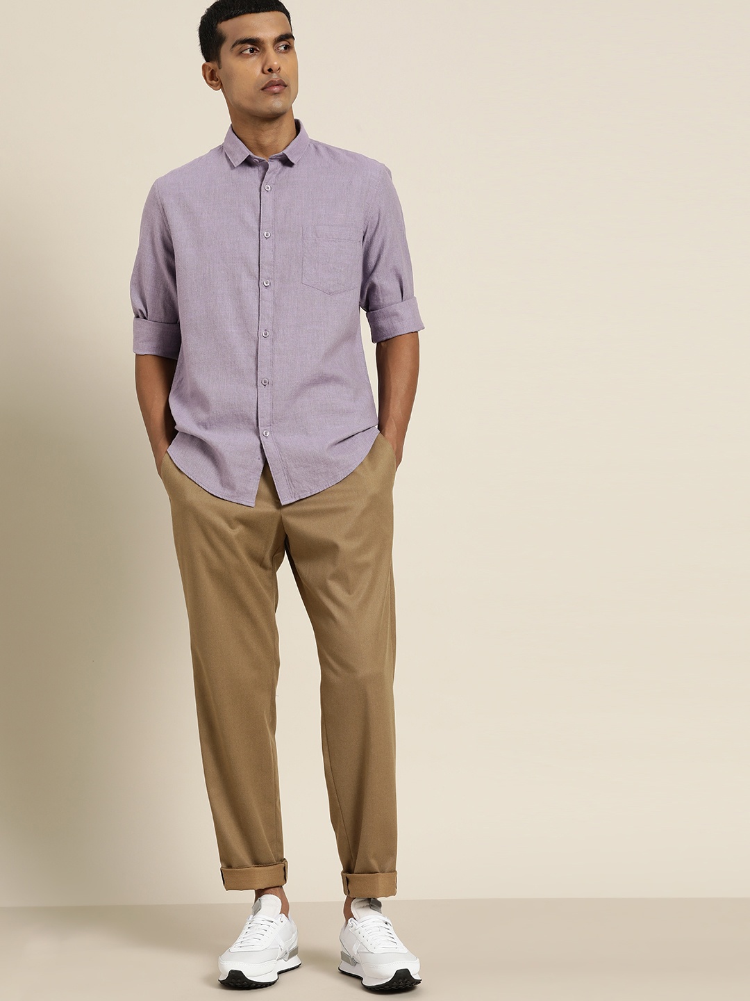 

ether Men Purple Solid Pure Cotton Casual Shirt