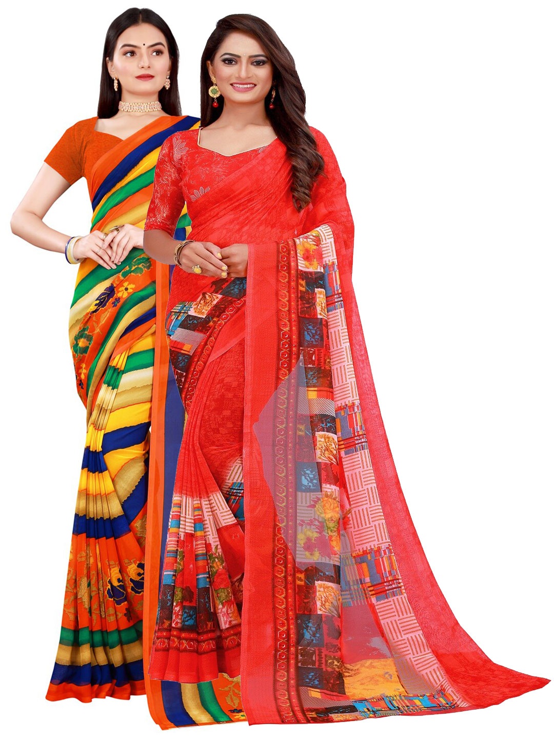 

Florence Red & Yellow Set Of 2 Pure Georgette Saree
