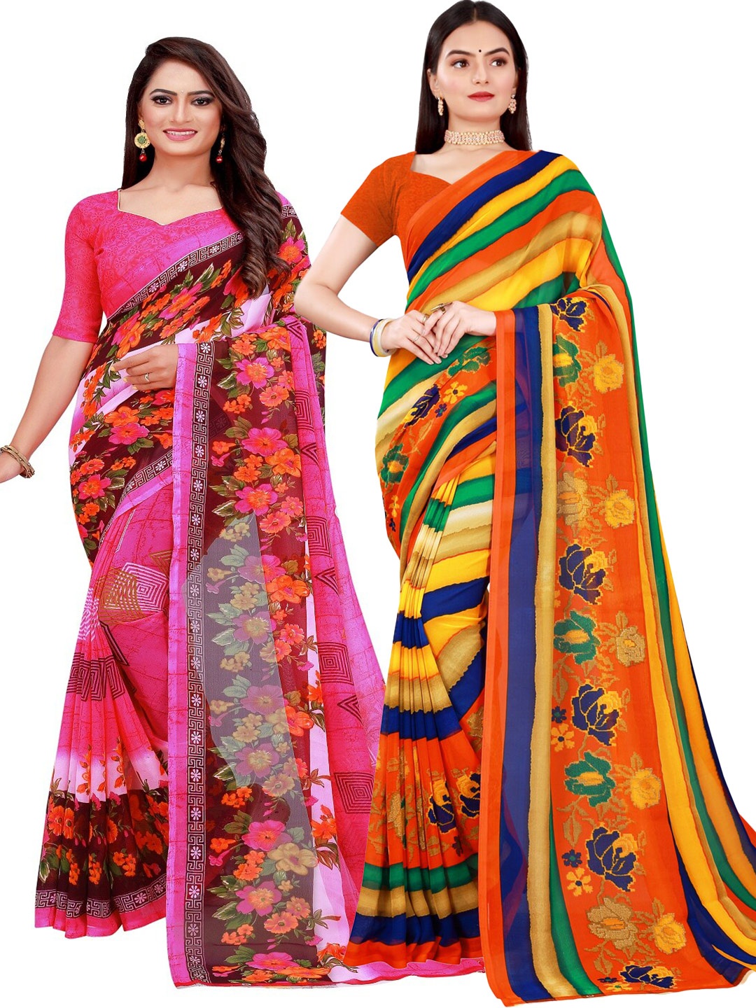 

Florence Pack of 2 Floral Pure Georgette Saree, Pink