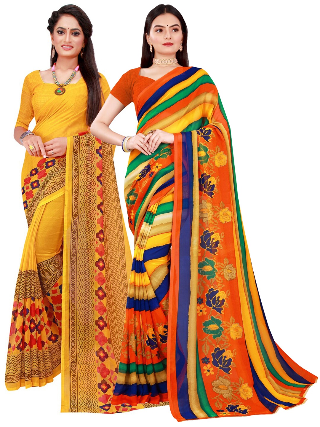 

Florence Pack of 2 Yellow & Blue Pure Georgette Saree