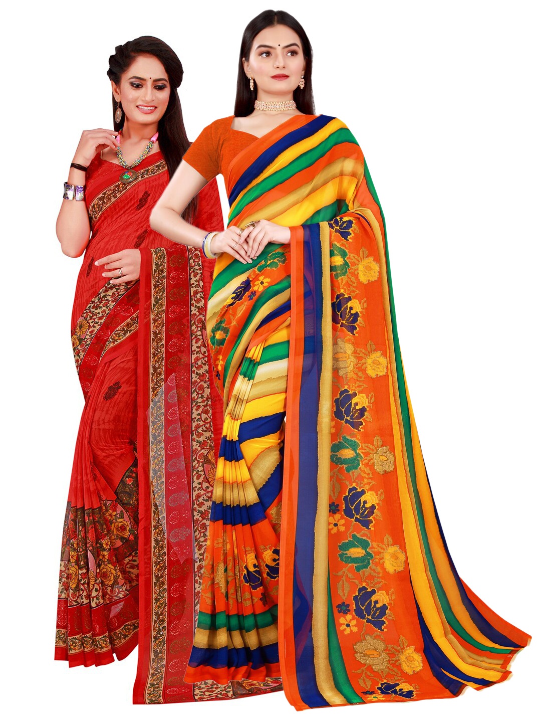 

Florence Pack of 2 Red & Yellow Pure Georgette Sarees