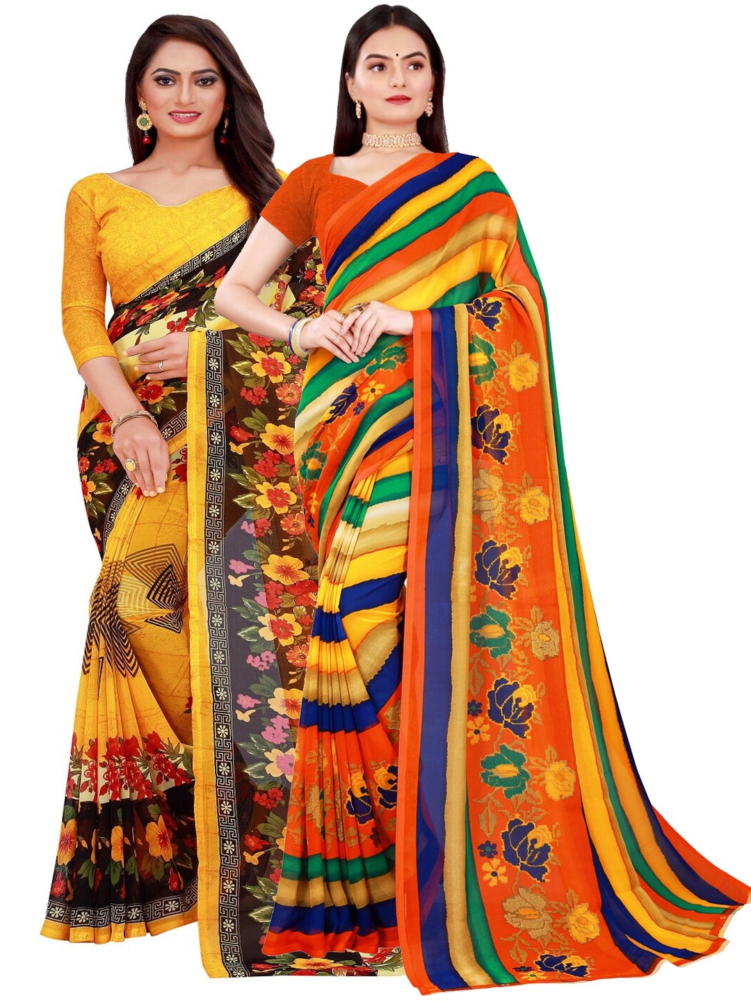 

Florence Pack of 2 Printed Pure Georgette Saree, Yellow