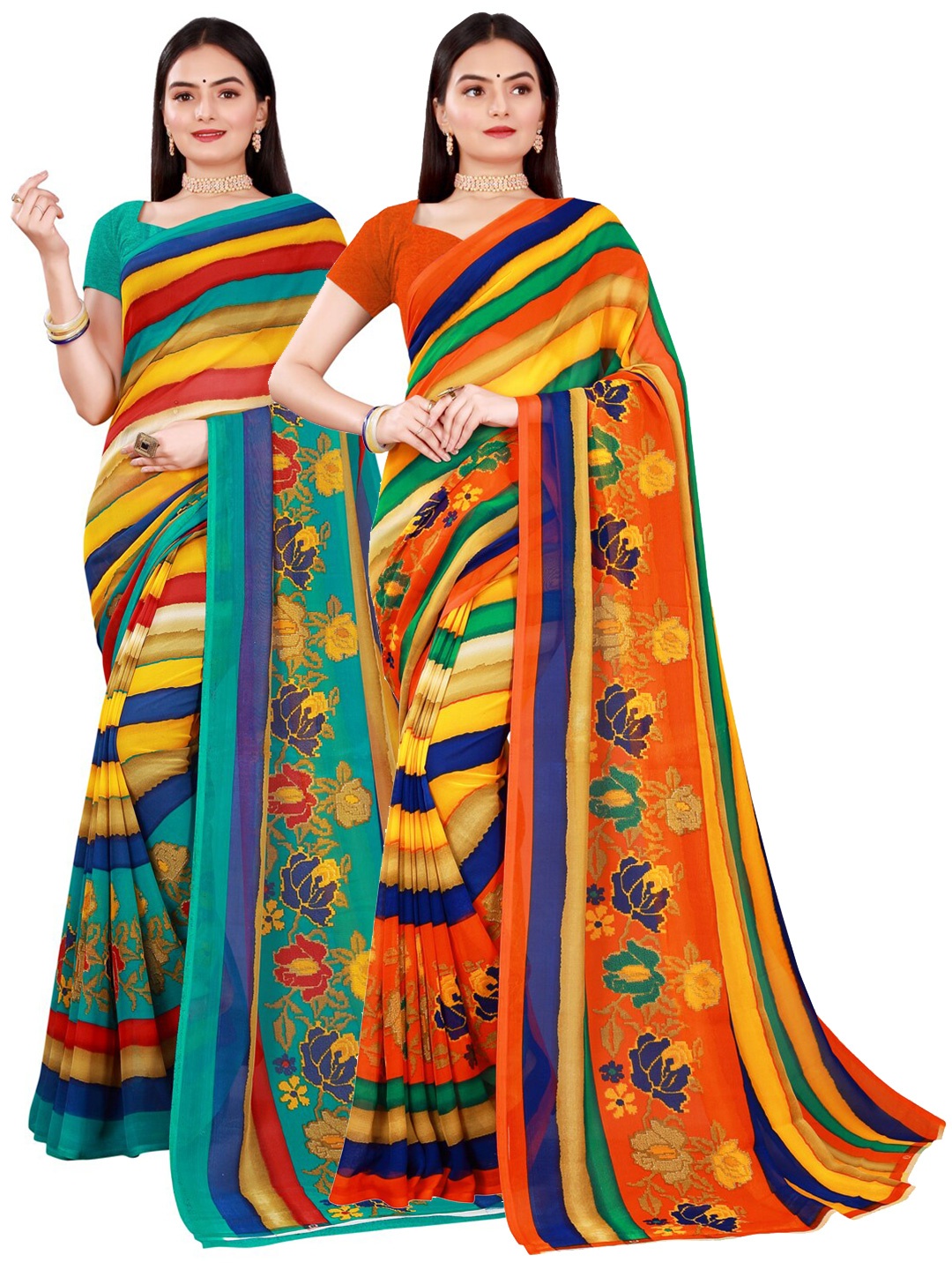 

Florence Blue & Yellow Set Of 2 Pure Georgette Saree