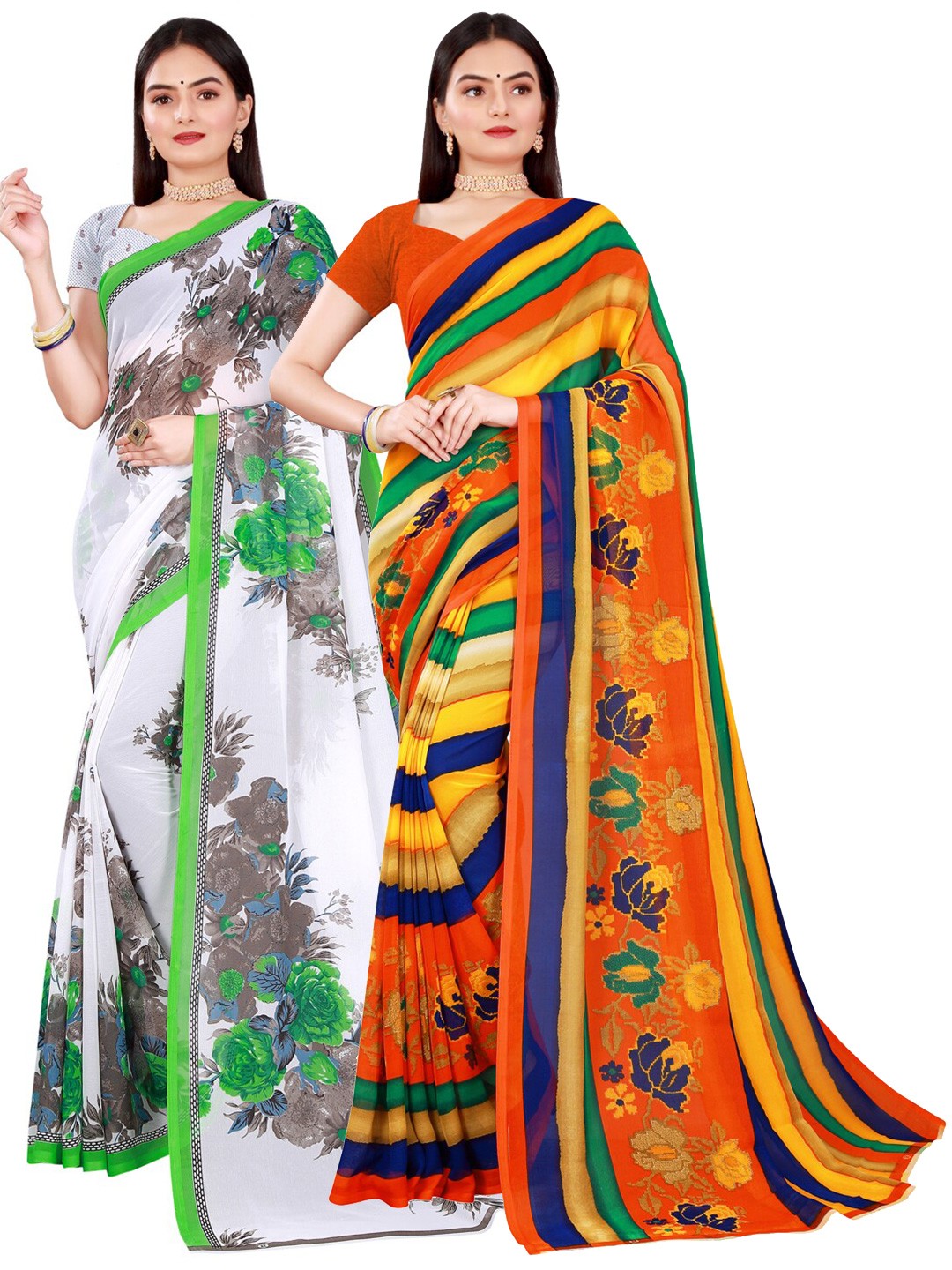 

Florence Yellow & White Pack of 2 Printed Pure Georgette Saree