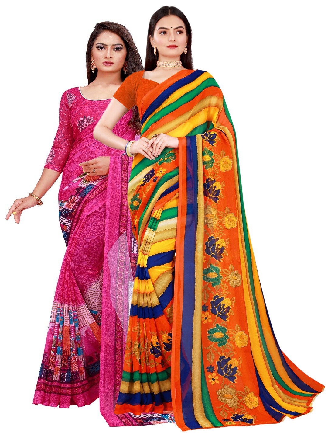 

Florence Magenta & Blue Set Of 2 Pure Georgette Saree
