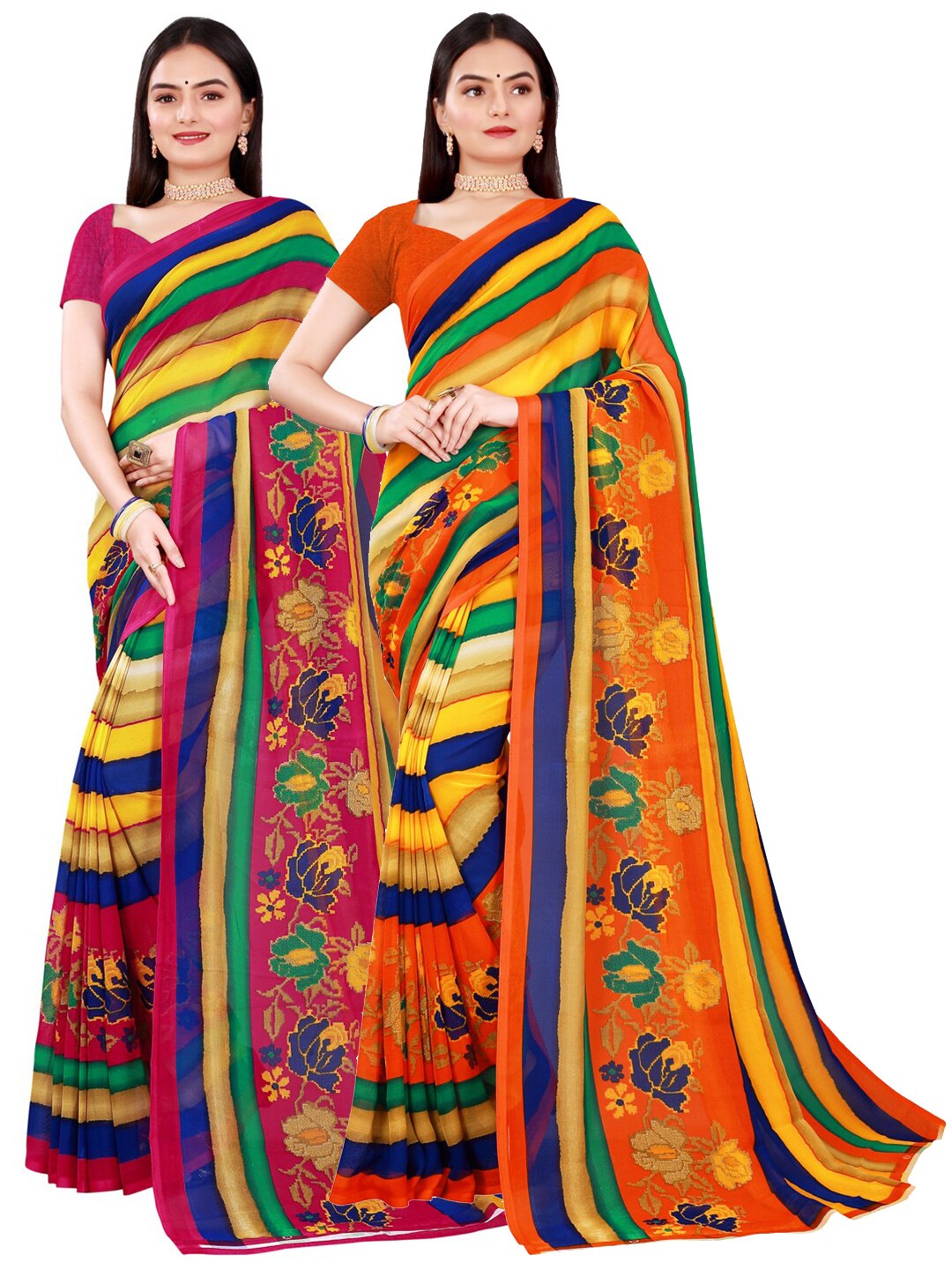 

Florence Pack of 2 Multicoloured Striped Pure Georgette Saree, Multi
