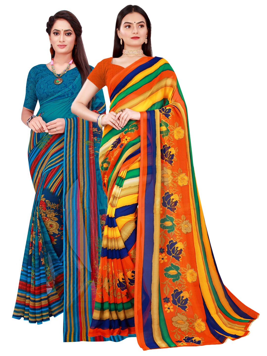 

Florence Orange & Blue Set Of 2 Pure Georgette Saree