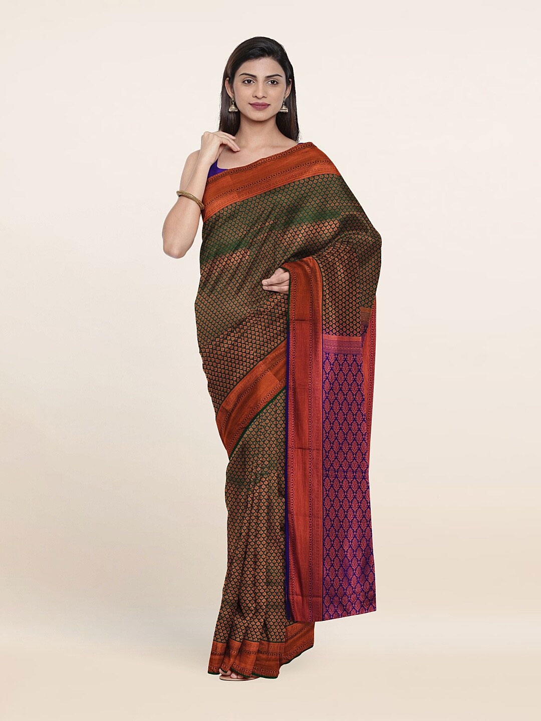 

Pothys Green & Violet Woven Design Zari Pure Silk Saree
