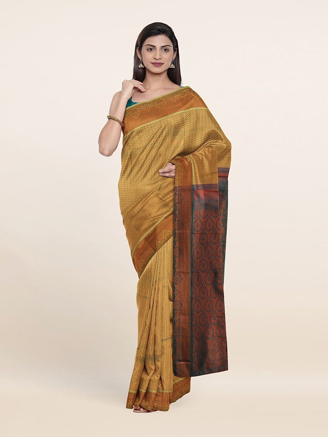 

Pothys Yellow & Green Floral Zari Pure Silk Saree