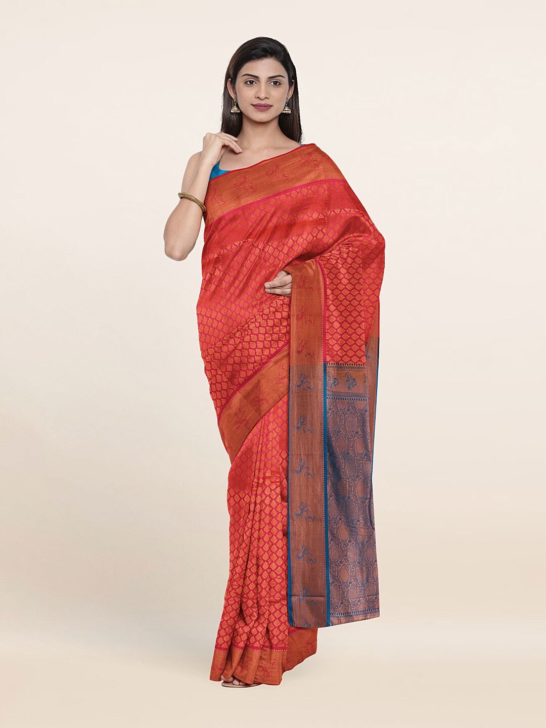 

Pothys Pink & Blue Woven Design Zari Pure Silk Saree