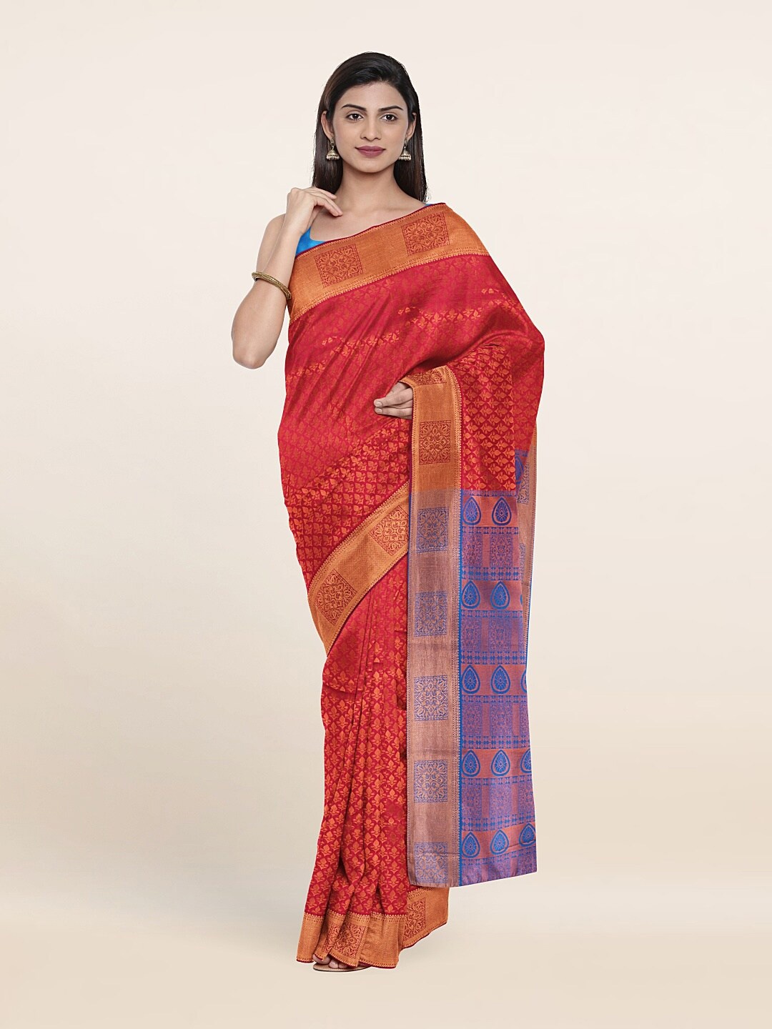 

Pothys Pink & Blue Woven Design Zari Pure Silk Saree