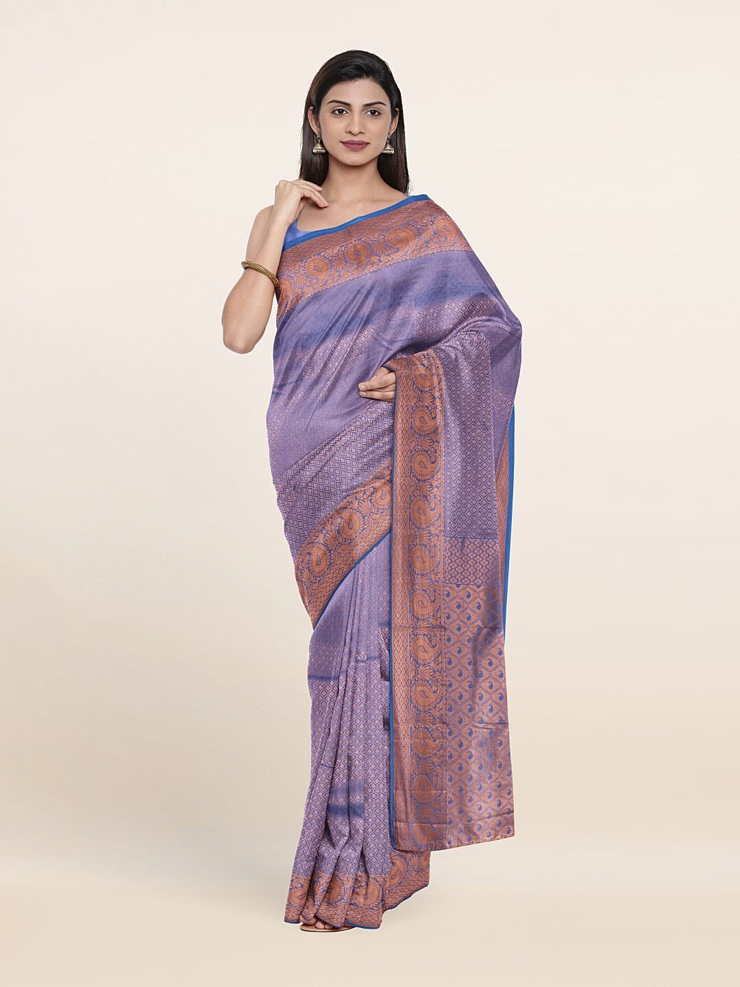 

Pothys Lavender & Gold-Toned Woven Design Zari Pure Silk Saree