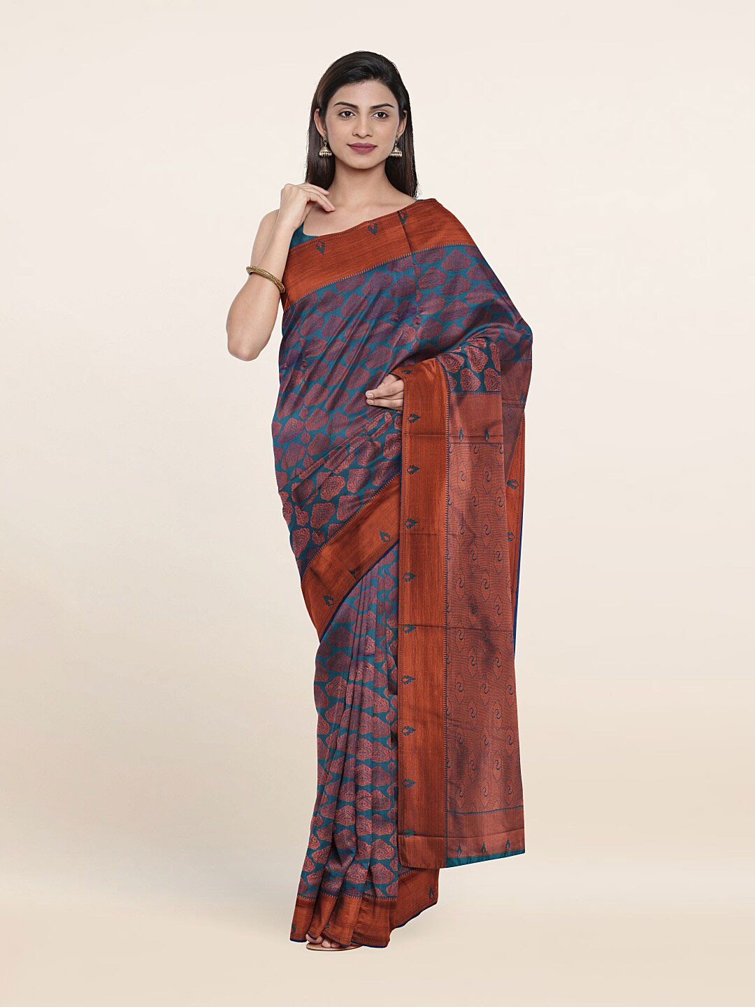 

Pothys Blue & Brown Woven Design Zari Pure Silk Saree