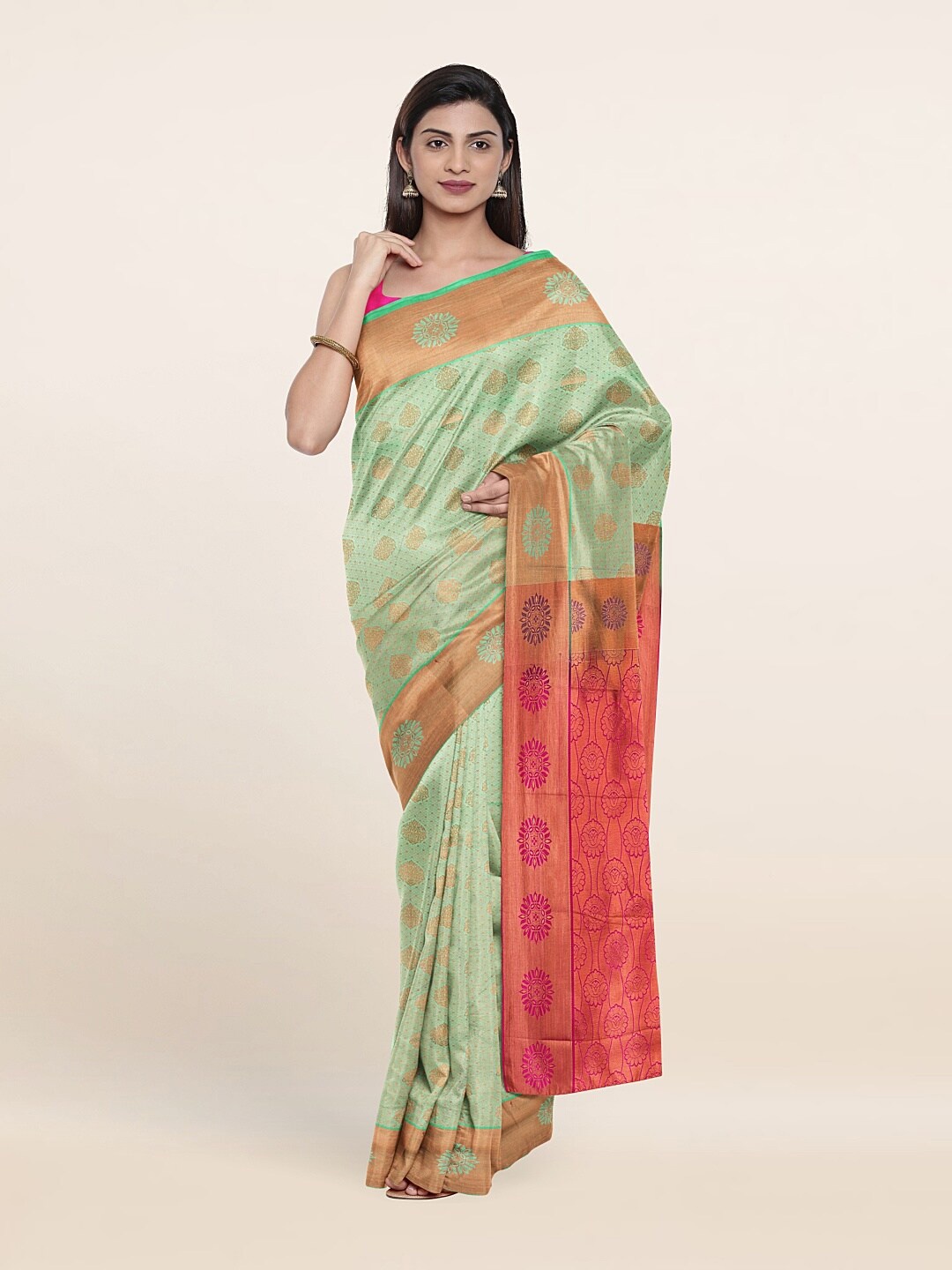 

Pothys Green & Red Woven Design Zari Pure Silk Saree