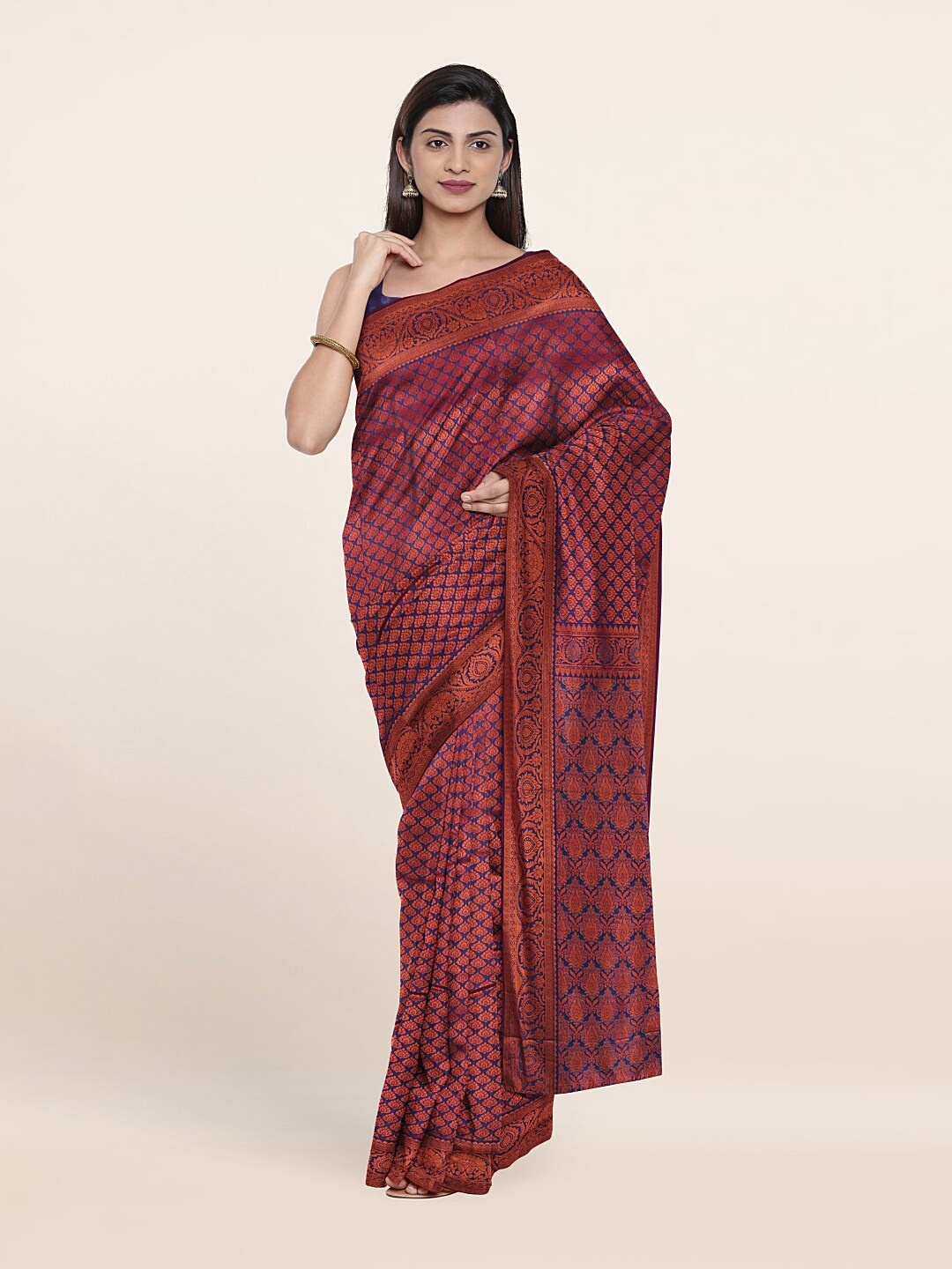 

Pothys Blue & Copper-Toned Ethnic Motifs Zari Pure Silk Saree