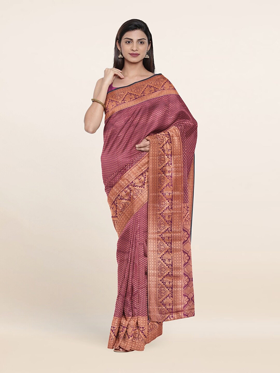 

Pothys Purple & Gold-Toned Woven Design Pure Silk Saree
