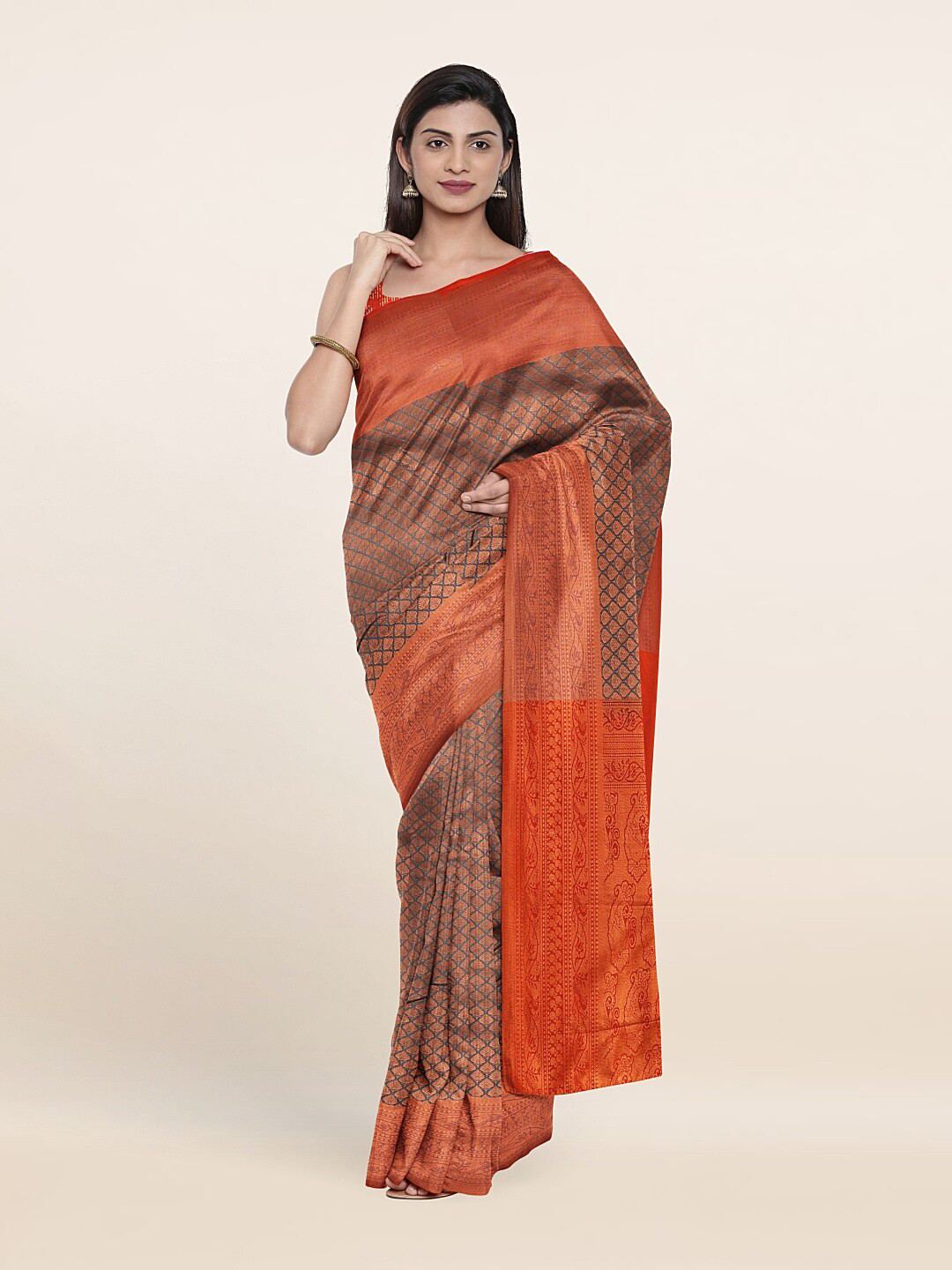 

Pothys Grey & Copper-Toned Woven Design Pure Silk Saree