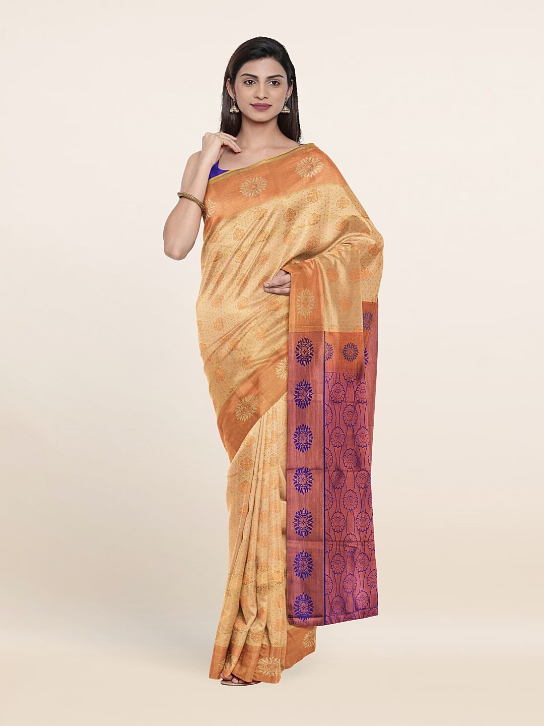 

Pothys Gold-Toned & Navy Blue Woven Design Zari Pure Silk Saree